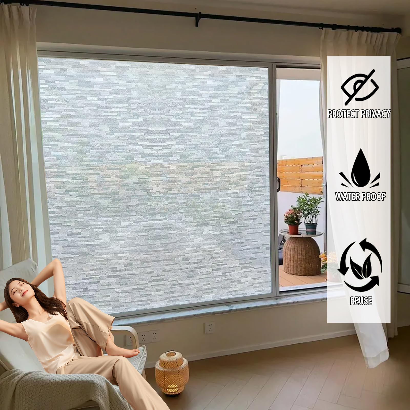 Frosted Window Film 80 x 170 cm Blokująca Promienie Uv, Matowa, Nieprzezroczysta, Zdejmowalna, Przylegająca Elektrostatycznie, Nieprzezroczysta Folia Szklana, Imitacja słojów drewna