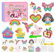 PITMT 10 mm Large Ironing Beads, 1050 Pieces XL Iron Beads 9 Colours with Iron on Bead Plate, 11 Designs 3 Ironing Papers, 5 Keyrings and Accessories for Children, Craft Gifts