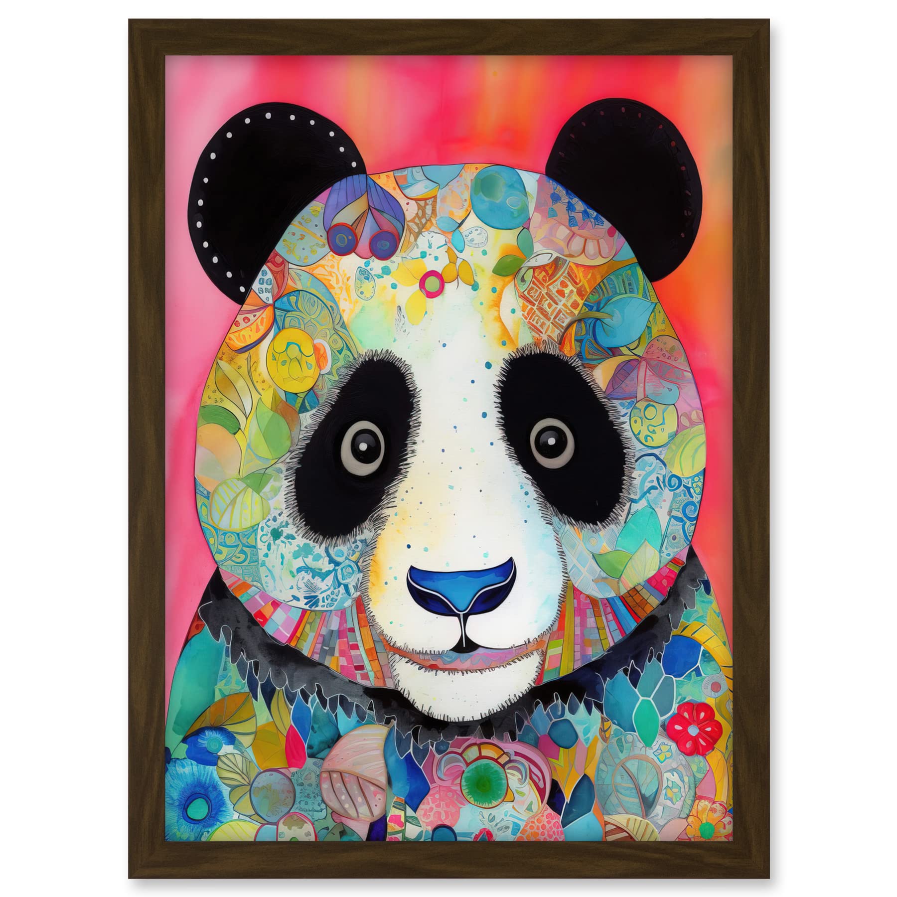 Artery8 Panda Spirit Animal Portrait Folk Art Watercolour Painting Artwork Framed A3 Wall Art Print