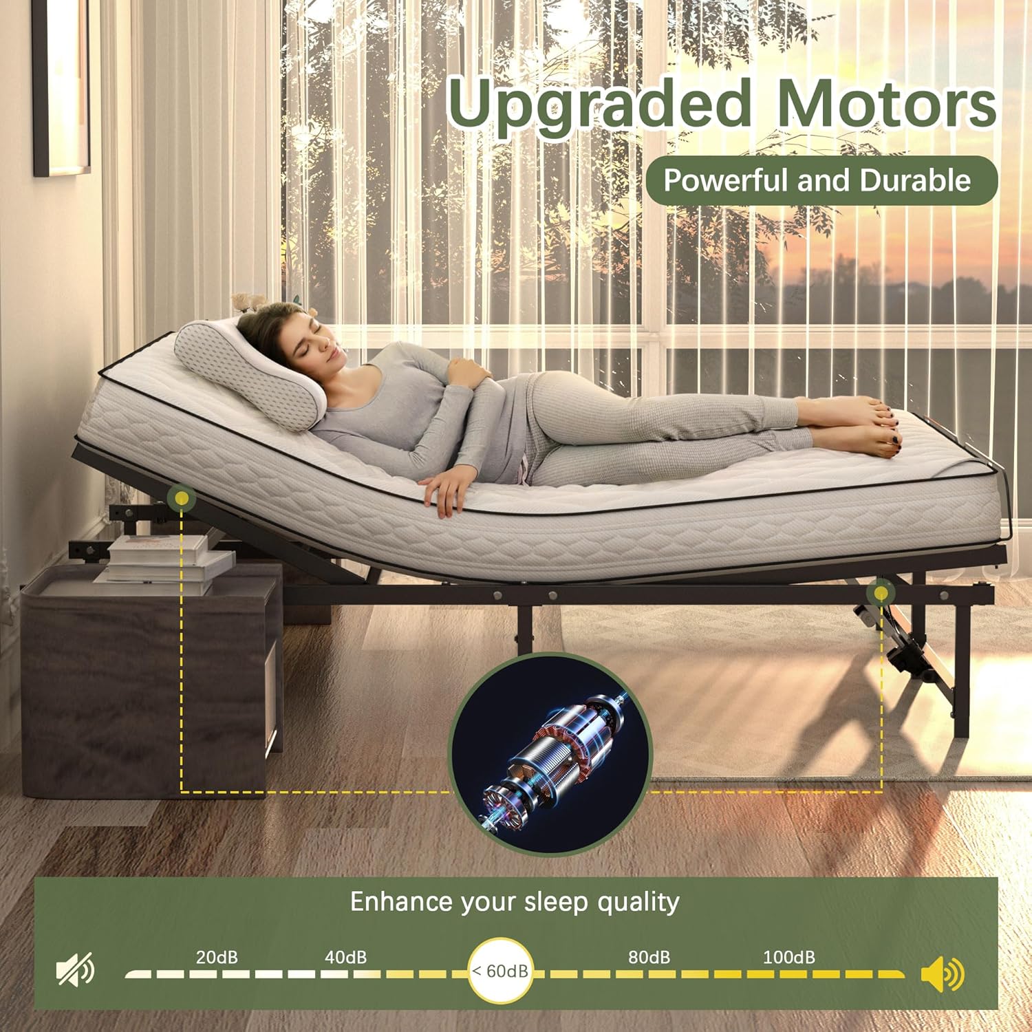 JAXPETY Adjustable Bed Frame King Electric Adjustable Bed Base with Head and Foot Incline Low-Noise Motor and Remote Control, Electric Bed Frame Fit for Most Mattress, Black