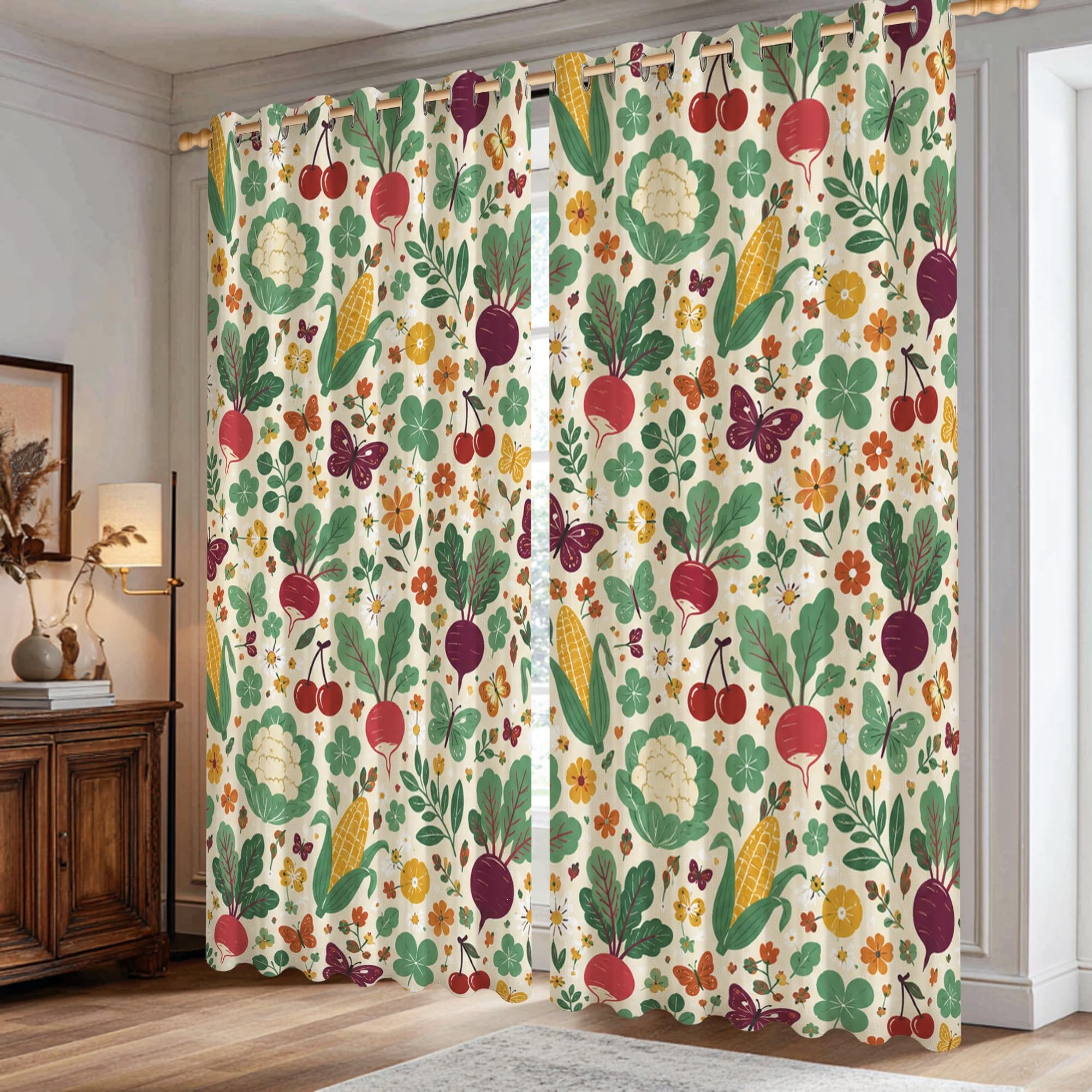 Rideaux occultants lavables en machine motif papillons vert printemps 106x213