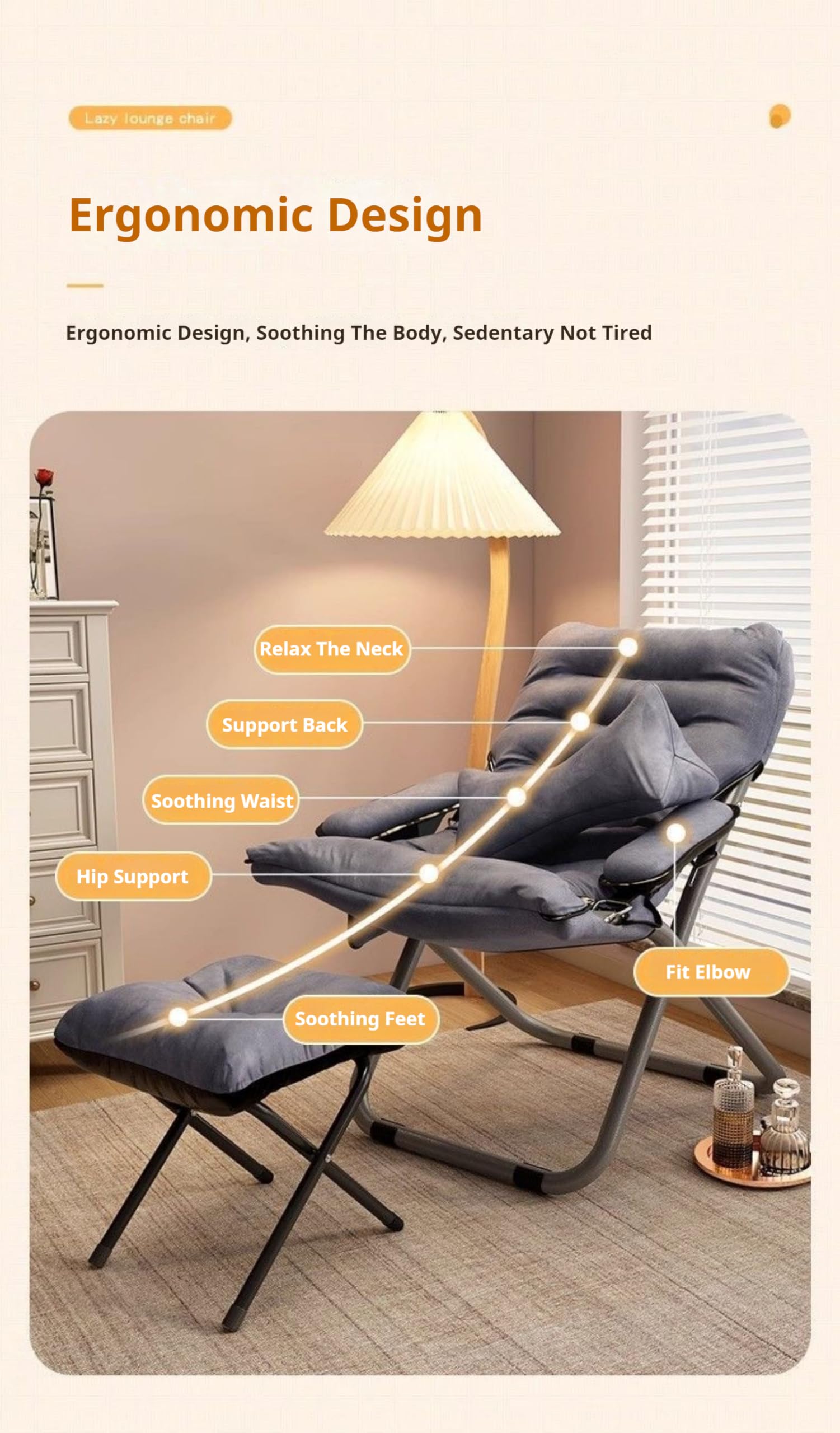 Sillón plegable con altura de asiento ajustable y grandes bolsillos de almacenamiento, silla moderna para sala de estar, cómoda silla de salón para dormitorio, oficina, balcón (rojo, paquete 3