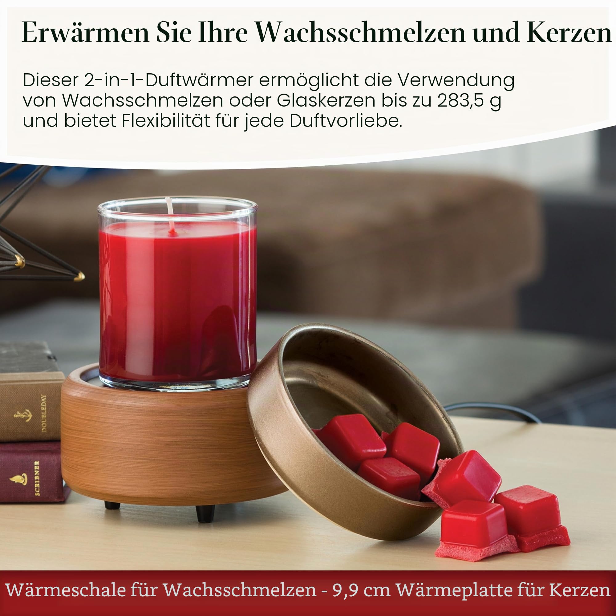 CANDLE WARMERS ETC 2-in-1 Kerzen- und Duftwärmer für Kerzen & Wachsschmelzen (Bronze/Walnuss) - sicherer, flammenfreier und langanhaltender Duft