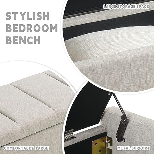 Miniatura 3 de Otomana de 47.25 pulgadas con almacenamiento, banco de almacenamiento para el extremo de la cama, banco de entrada, reposapiés multifuncional gris