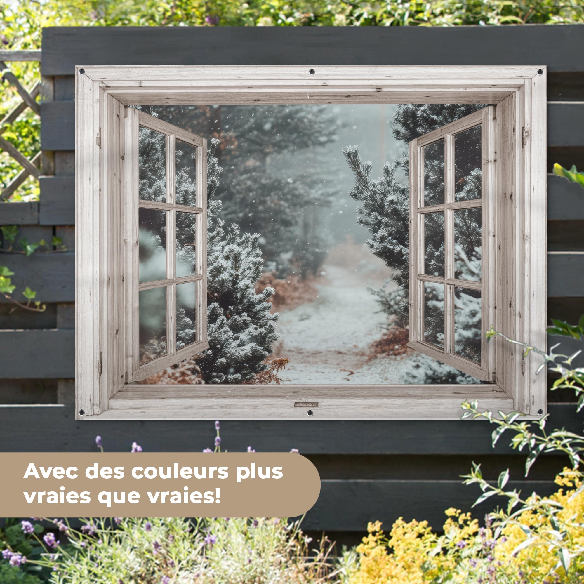MuchoWow© Decoracion Jardin Exterior Decoración Pared Póster De Jardín | 160x120 cm - Balcón Wall Decoration Patio Posters Decorativos Terraza Bosque - Invierno - Árboles - Naturaleza - Sendero