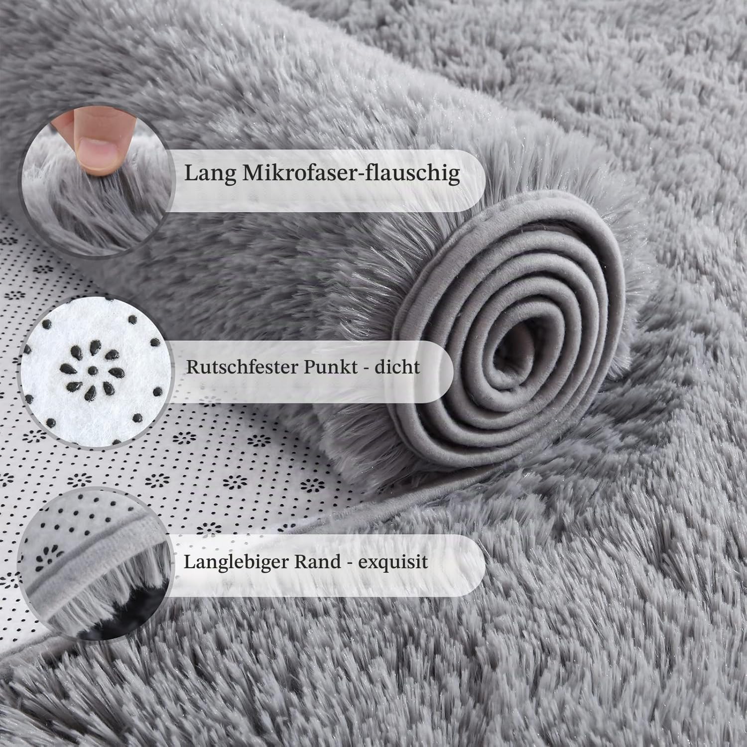 Grau Weich Bettvorleger 140x200cm Shaggy Teppiche für Schlafzimmer | Flauschig, Hochflor 4-5 cm, Hochwertiger Schwamm, für Wohnzimmer, Lounge, Kinderzimmer, Babyzimmer