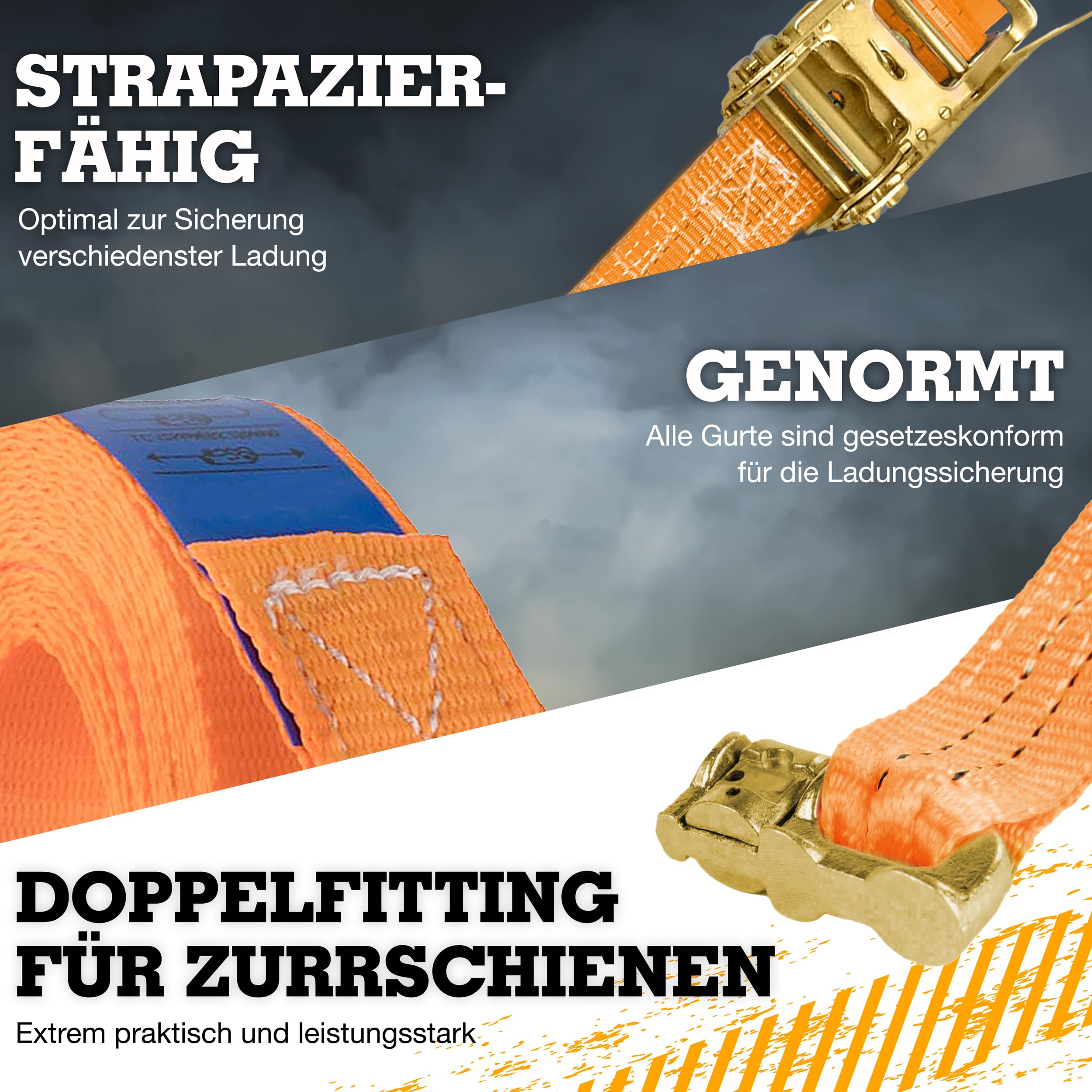 Safetytex Spanngurt Doppelfitting Airlineschiene 35mm 5m 1000kg | 2-teiliger Ratschengurt mit hoher Tragkraft für Zurrschienen, hochfeste Ladungssicherung und sicheren Transport