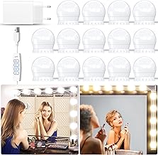 Mirror Light with Adapter, 14 Hollywood Bulbs LED Light Kit, Perfectly Hidden Cables, 3 Colors and 10 Intensities, USB Mirror Light for Makeup Dressing Table