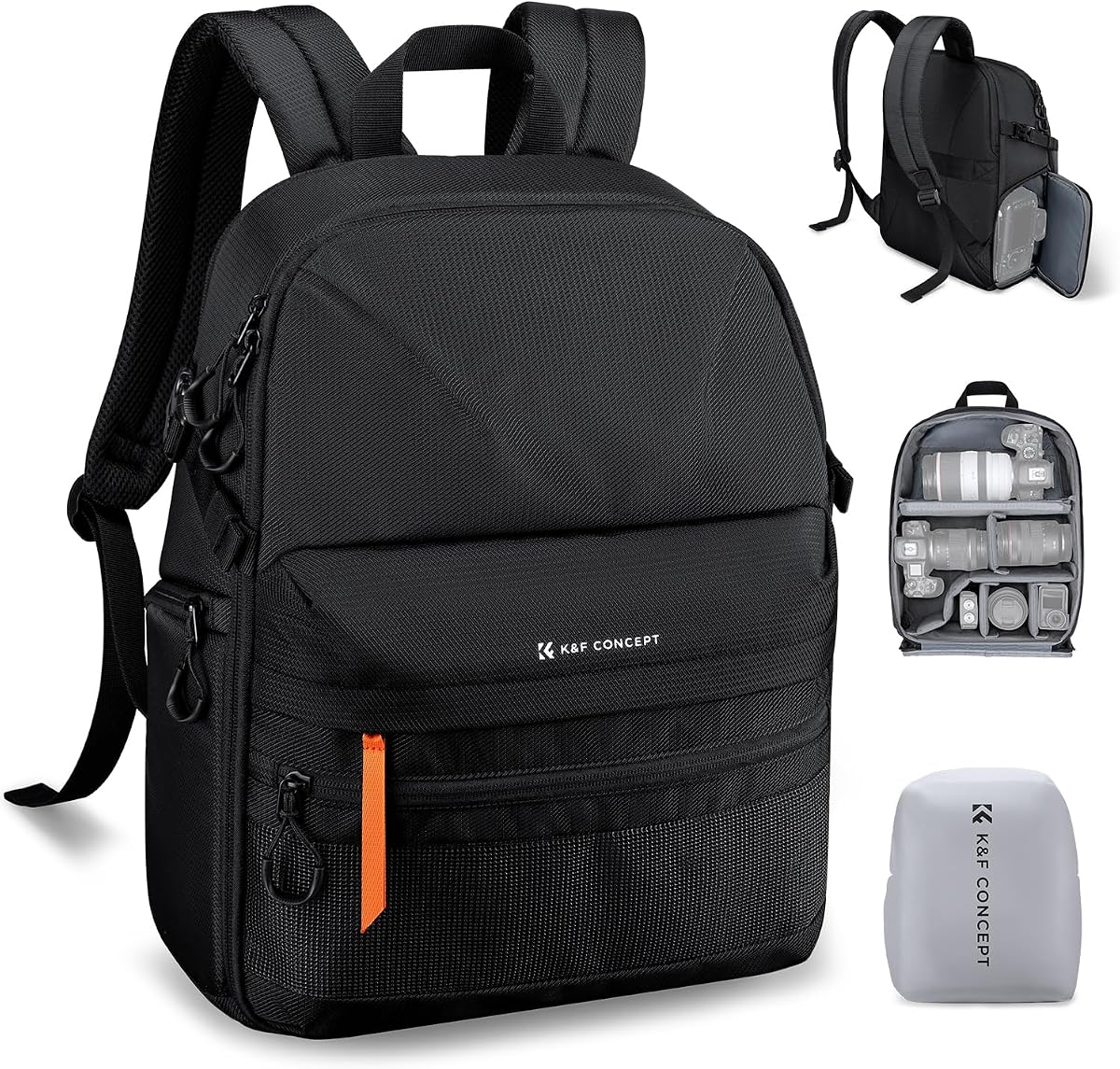 Mochila para cámara ultraligera, bolsa para cámara con cubierta para la lluvia | 2 cámaras+3-5 lentes, compartimento para portátil de 15,8 pulgadas, con cubierta para lluvia y correa para trípode, acceso rápido, para Canon/Sony/Nikon, B23