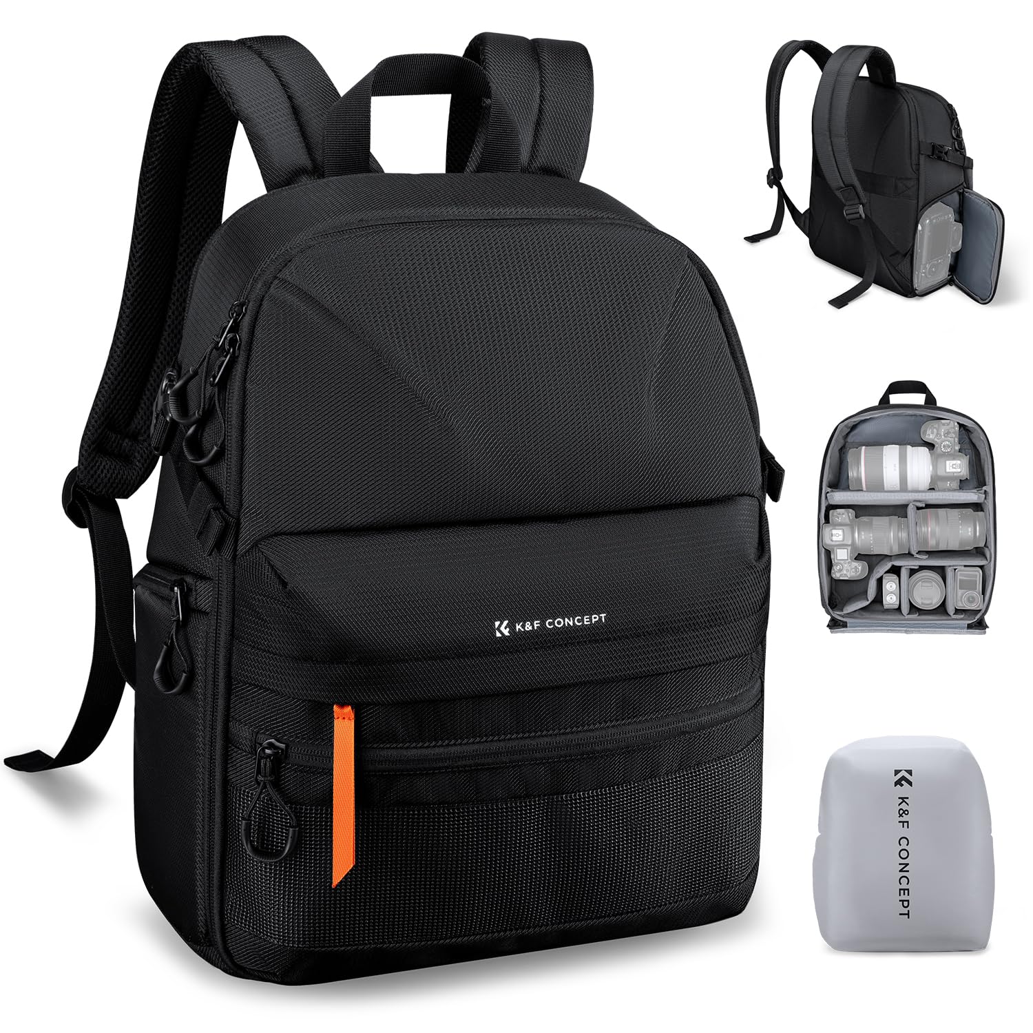 K&F CONCEPT Mochila Ligera para Cámara, Gran capacidad 25 L | Funda para Cámara con Protector de Lluvia y Divisor Extraíble, con Compartimento para Portátiles de 15,8 Pulgadas, B23