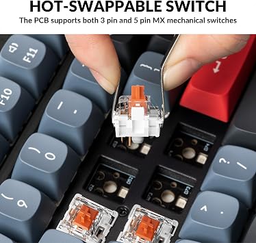 Keychron V6 Wired Mechanical Keyboard Knob Version, Full-Size QMK Programmable with Hot-swappable Pro Silent Red Linear Switch Compatible with Mac Windows Linux (Frosted Black-Translucent), UK Layout
