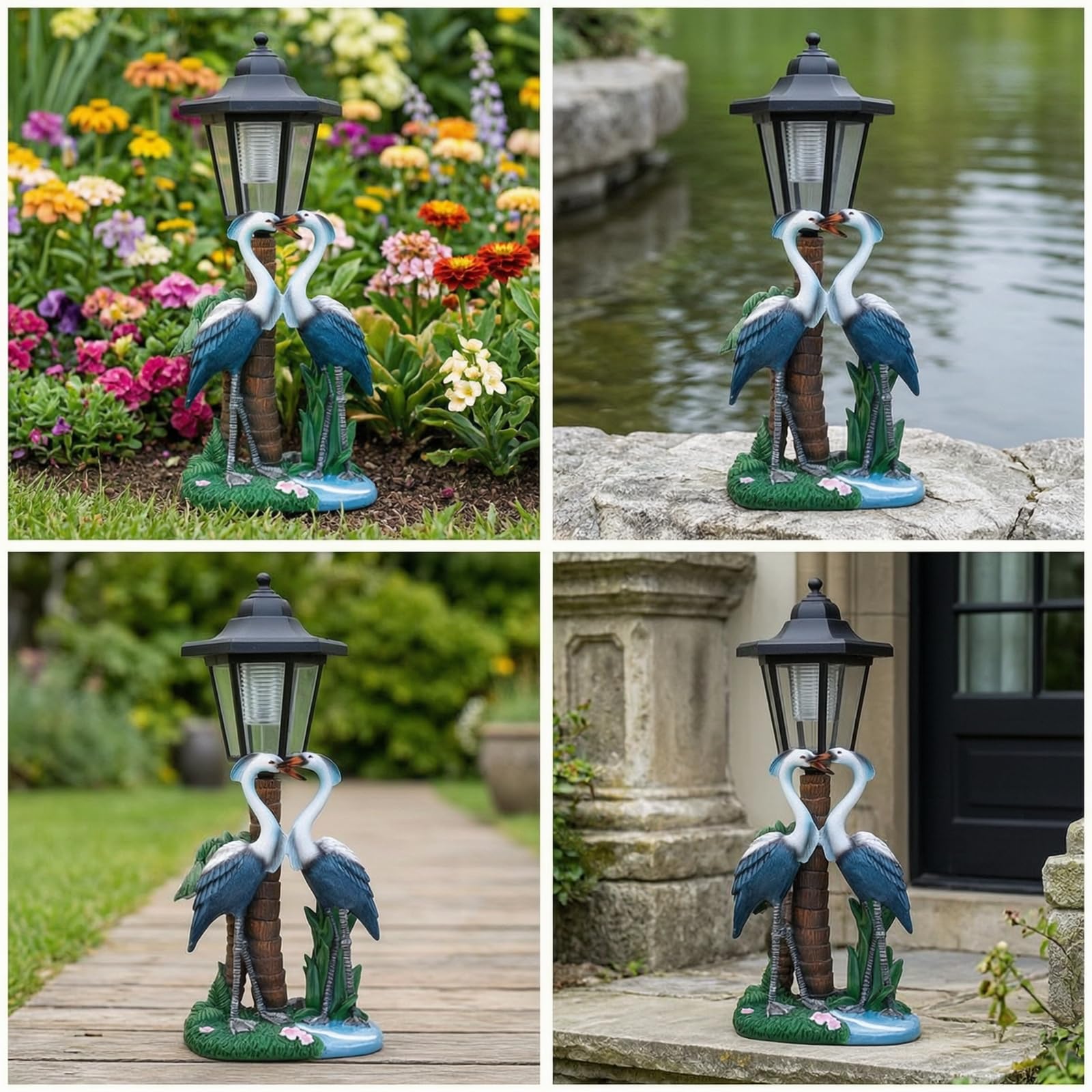 con Lanterna Decorativa Statua con Lanterna Decorativo per Cortile, Sentiero, Statua di Gru Bianca con Lampada Solare