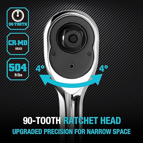 Miniatura 4 de DURATECH Trinquete de mango extra largo de 12 pulgada, llave de trinquete de liberación rápida de 90 dientes con mango extra largo de 20 pulgadas,