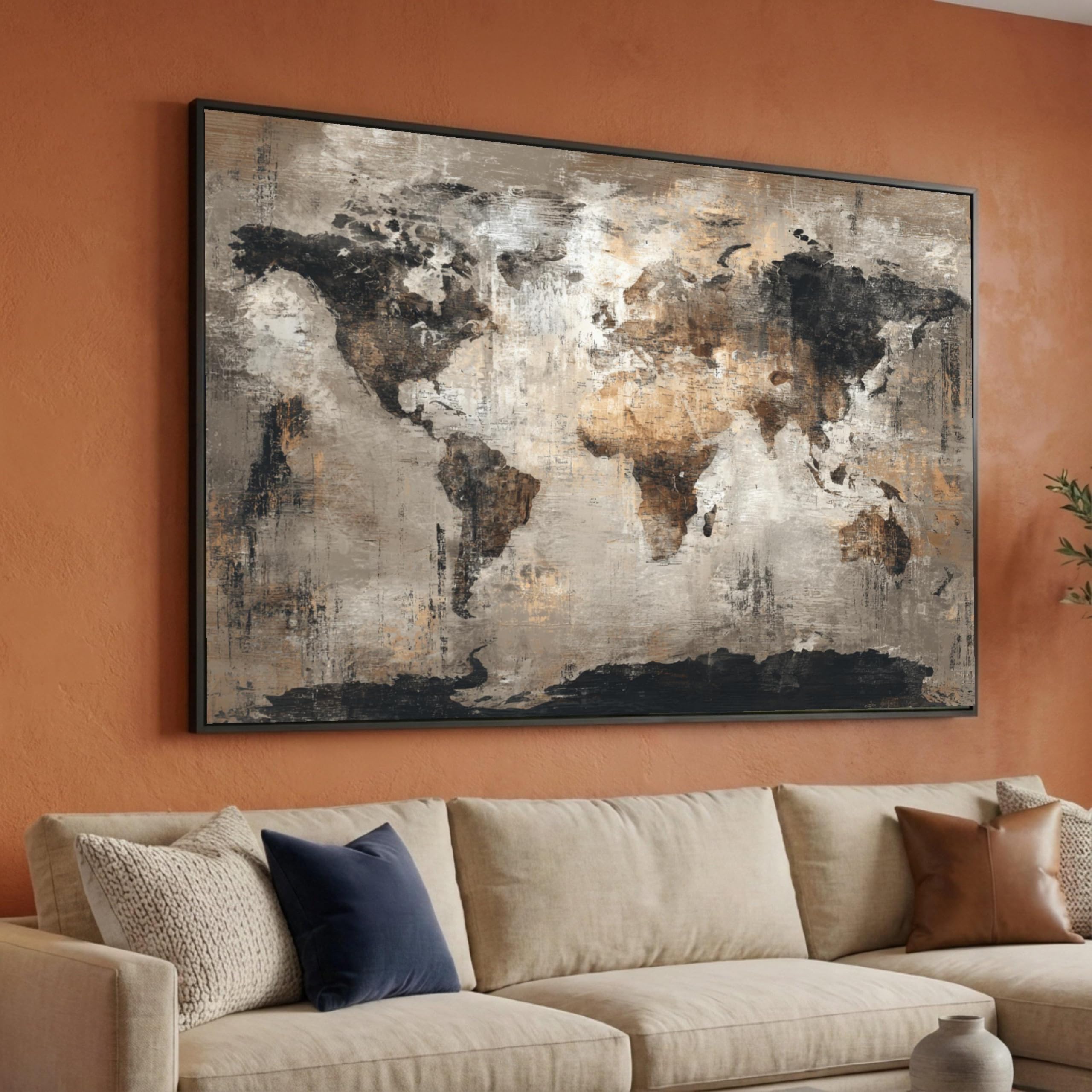XINBAO Vintage-Landkarten-Leinwandbild, neutrale Erdtöne, Reisedeko, Landkarte im rustikalen Stil, Dekoration für Zuhause oder Büro, fertig zum Aufhängen (50 x 70 cm/rahmenlos)