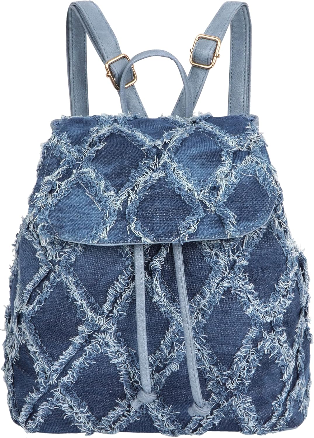 ZLM BAG US Women Small Denim Backpack Quilted Distressed Daypack Casual Lightweight Jeans Rucksack Shoulder Satchel
