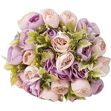 2Bouquet 14 Heads Artificial Rose Silk Flower Arrangements for Home Bridal Kitchen Wedding Party Festival Decor Purple