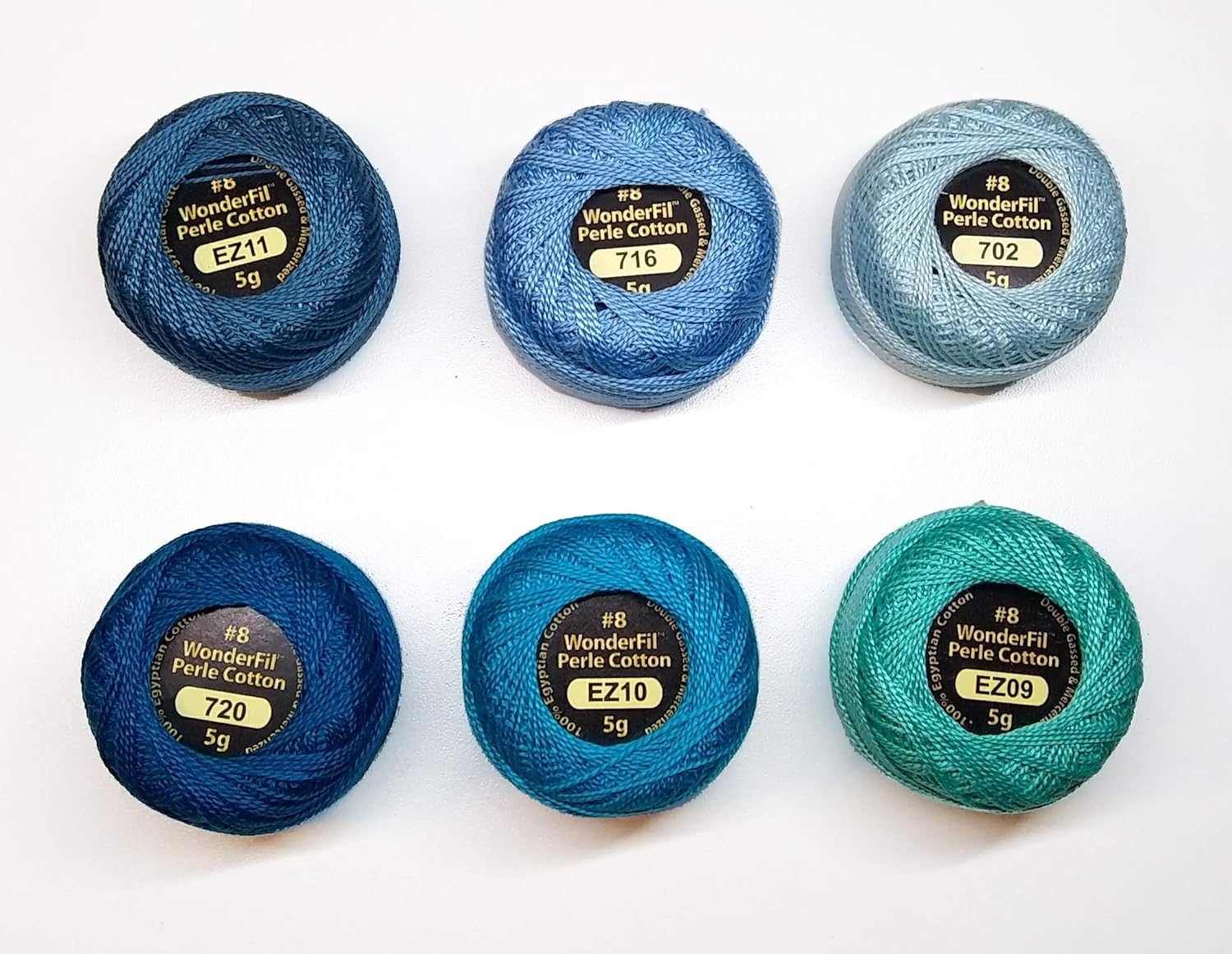 WonderFil Eleganza Size 8 Perle Cotton Embroidery Thread ''Sky and Sea'' Sampler Set - 6 Colors, 42 Yards Each