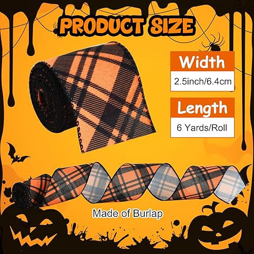 Miniatura 9 de TONIFUL Cinta de borde con alambre blanco y negro de 2.5 pulgadas, cinta de arpillera a cuadros de cuadros, cinta blanca con alambre para envolver