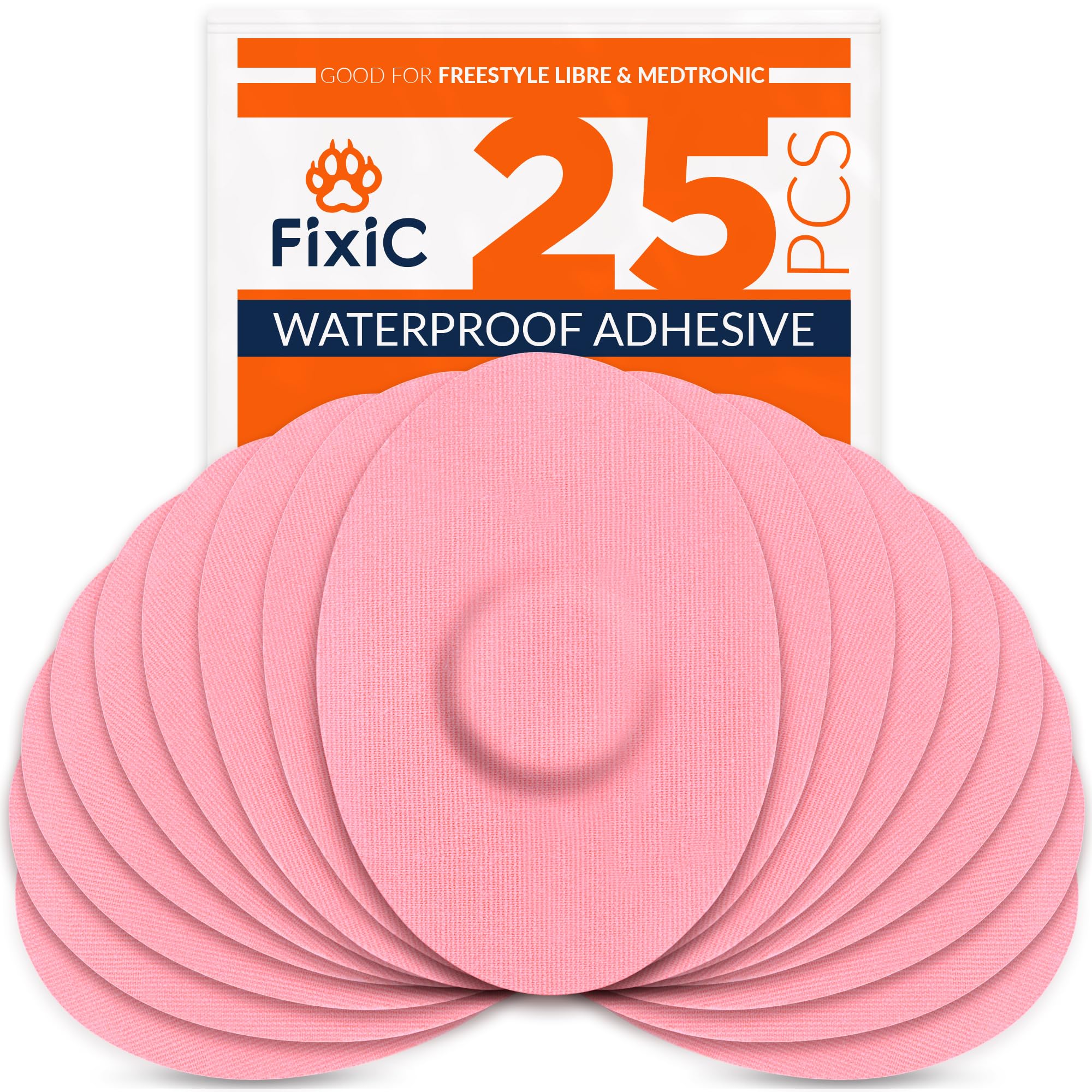 FixiC Freestyle Adhesive Patches 25 PCS – Good for Libre 1, 2, 3 & Plus – G7 & Stelo – Guardian – Waterproof Adhesive Patches – Libre Adhesive Covers – Pre-Cut – Best Fixation for Your Sensor! (Pink)