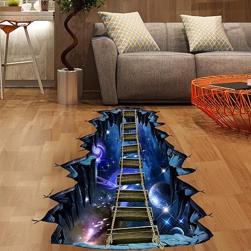 Miniatura 8 de Calcomanías de pared extraíbles 3D de planetas del espacio exterior, calcomanías creativas de pared de universo galaxia azul, decoración de escalera