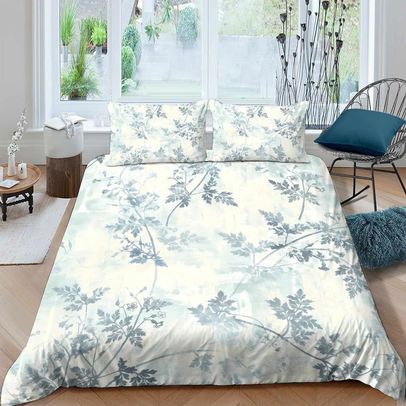 Ctjqhvkz Style-4 3D Printed Blue Botanical Fitted Sheet Microfiber Soft Floral Mattress Cover For Bedroom Guest Room Decor Dustproof Washable Single（135X200cm）