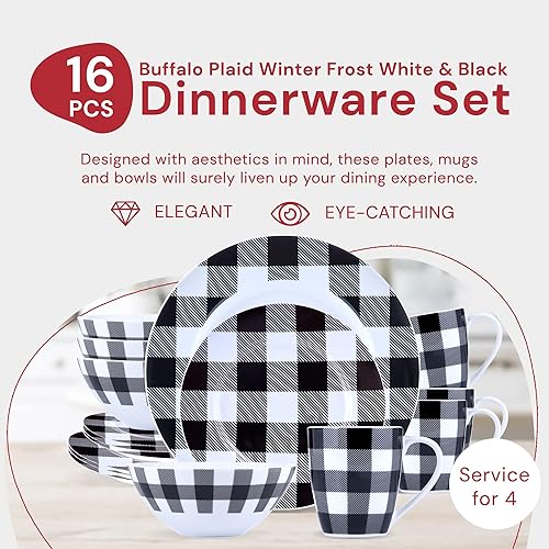 Miniatura 2 de Winter Frost White - Juego de vajilla moderna de cocina para interiores y platos, juego de platos y cuencos de cocina a cuadros de 16 piezas con