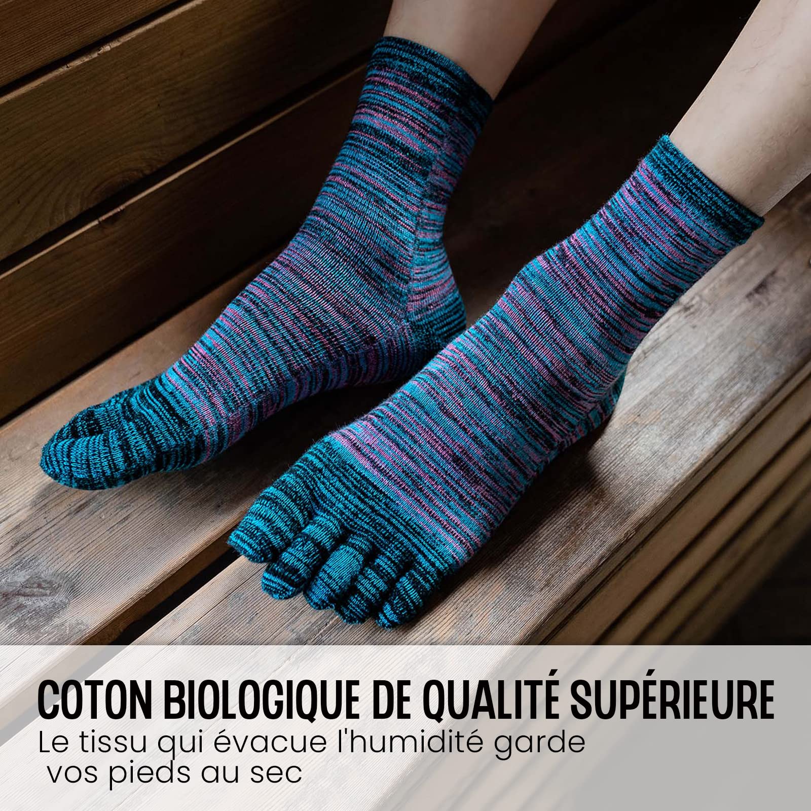 PUTUO Chaussettes 5 Doigts Homme Chaussettes Orteils Séparés, Sport Chaussette Doigt de Pied Homme Chaussette Five Fingers, 39-44, 5 paires