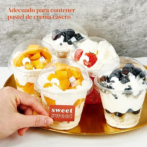 Miniatura 4 de Lilymicky Paquete de 200 vasos de plástico transparente de 9 onzas con tapas de cúpula, tazas de postre transparentes para helado, café con leche,