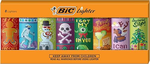 BIC Encendedores de edición especial, imprescindibles navideños, colección de la serie navideña, paquete de 8, el encendedor más seguro y duradero