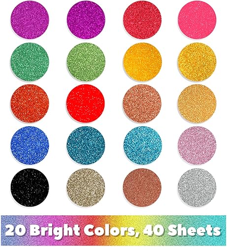 Miniatura 2 de XXINMOH 40 hojas de cartulina con purpurina, 20 colores de cartulina prémium para Cricut, manualidades y proyectos de bricolaje, papel con purpurina