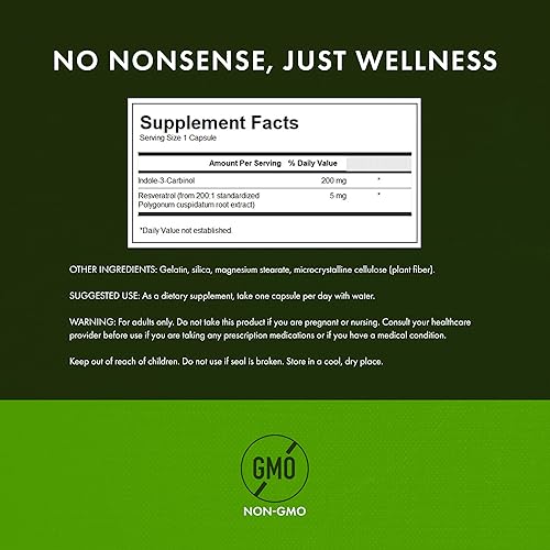 Miniatura 3 de Swanson Indole-3-Carbinol con Resveratrol - Suplemento I3C que promueve la protección celular - Suplemento natural para ayudar a mantener un