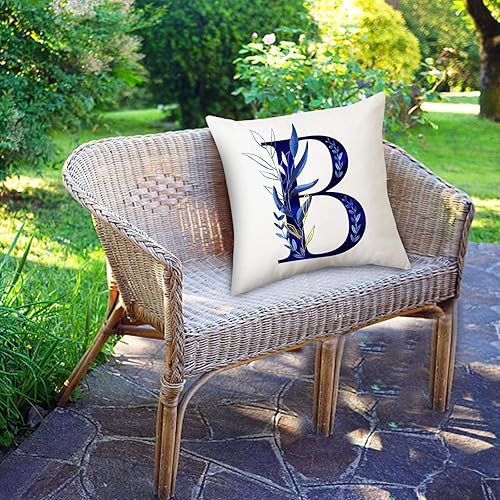 Miniatura 6 de Fundas de almohada con letra B del alfabeto A-Z, 18 x 18 pulgadas, fundas de cojín decorativas con hojas azules, decoración bohemia para sofá,
