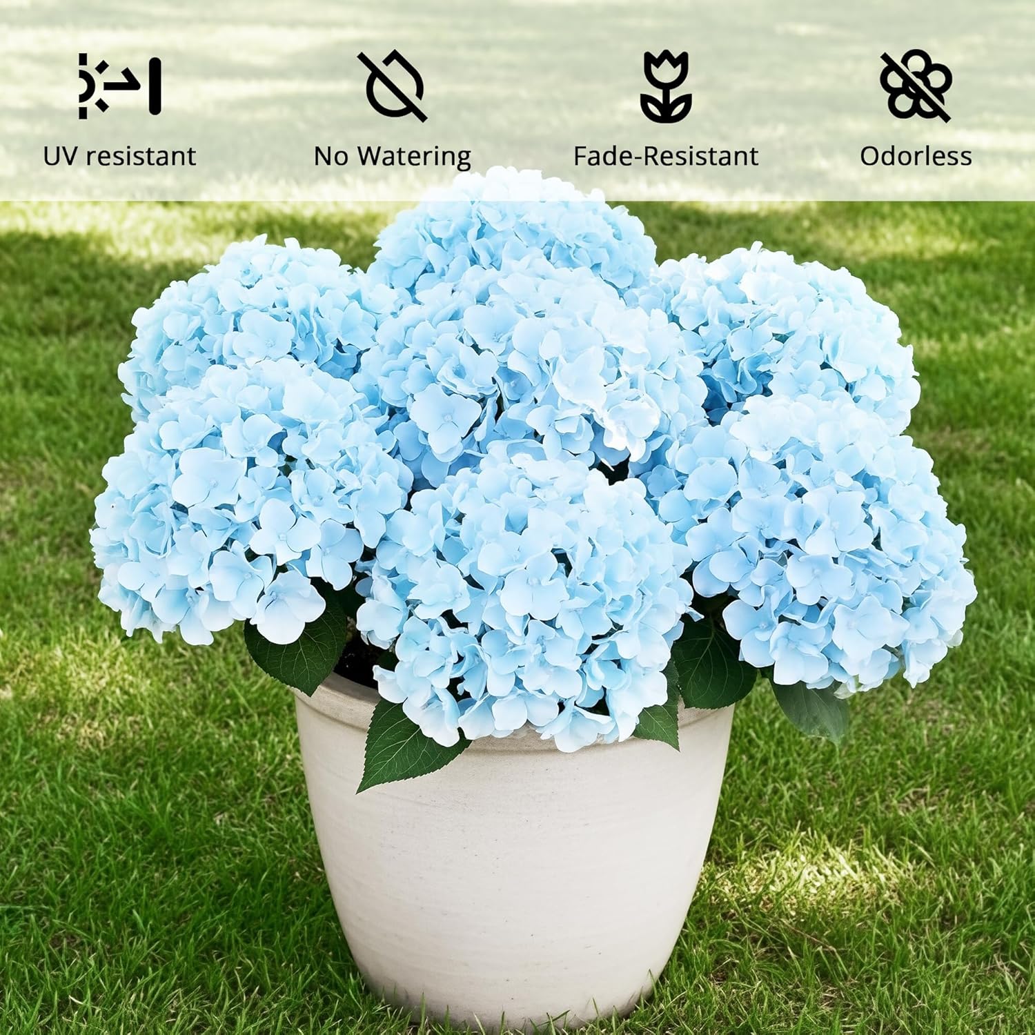 Auihiay 6 Bundles Hydrangea Artificial Flowers for Outdoors and Indoor, Bulk 30 Heads, UV Resistant Faux Hydrangea Flowers for Garden, Porch, Yard, Window Box & Outdoor Wedding Decoration (Blue)