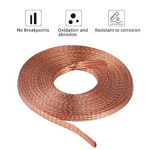 Miniatura 6 de Cable trenzado de cobre plano de 20 pies, correa de tierra de cobre trenzada de 14 pulgadas, malla de alambre de blindaje espiral flexible desnudo