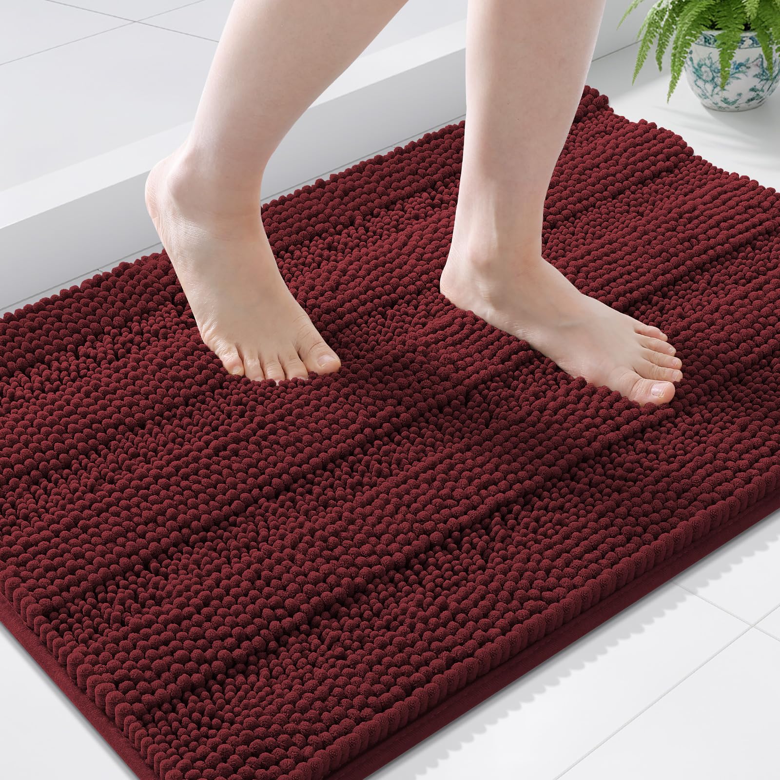 Grandaily Chenille Bathroom Rugs 36x24, Soft Bath Mats, Reddish Brown