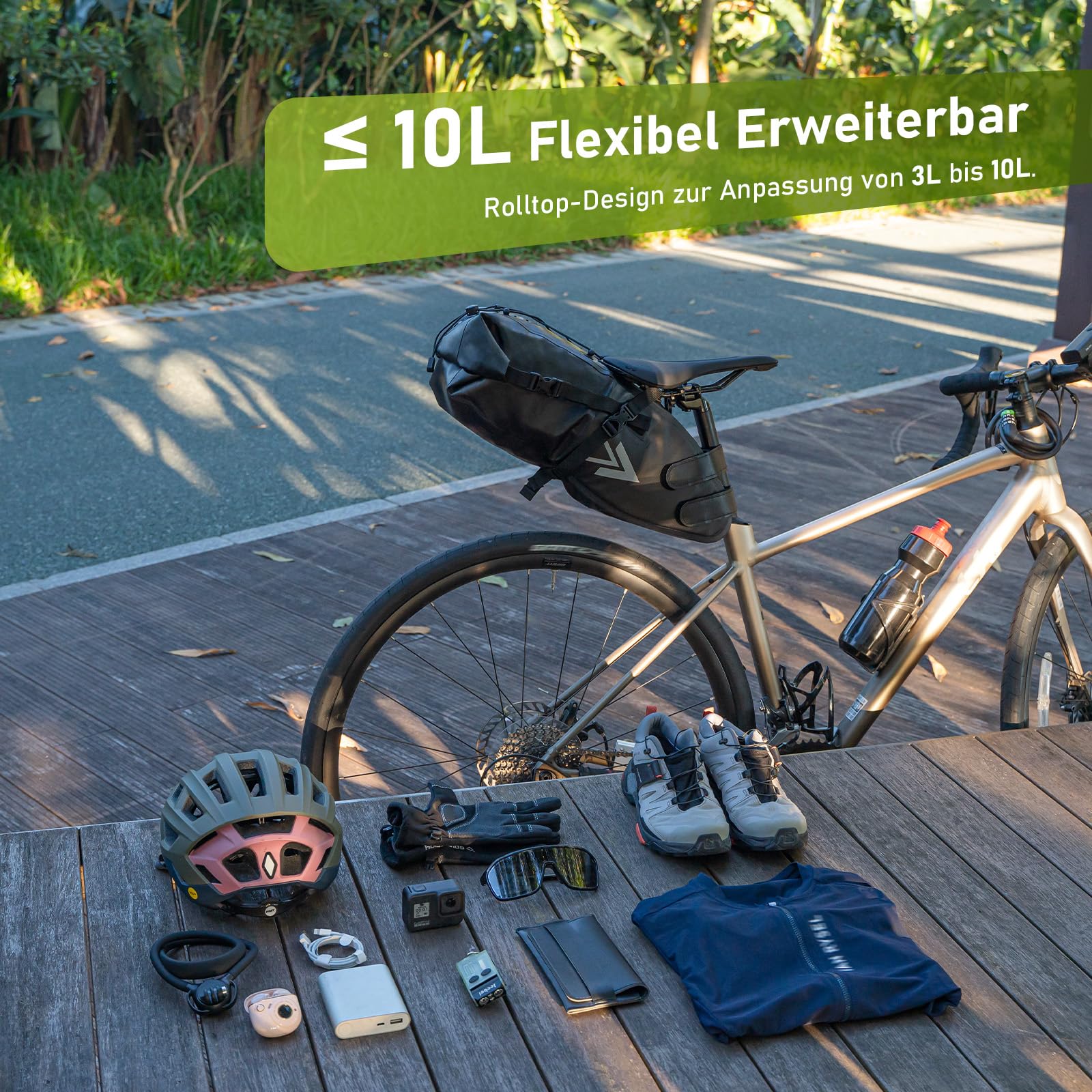Jeebel Fahrradtasche Wasserdicht BackLoader Satteltasche - 10L Bikepacking Taschen Fahrradtasche Sattelstütze für Rennrad Mountainbike