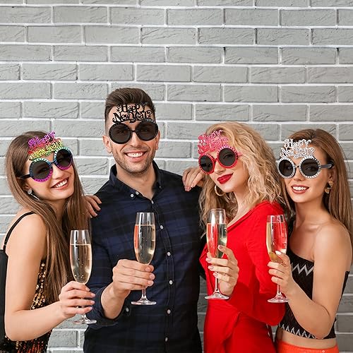 Miniatura 7 de ELCOHO Juego de 6 gafas de Año Nuevo 2024, suministros para fiesta de Año Nuevo, accesorios para cabina de fotos, gafas de fiesta novedosas para Año