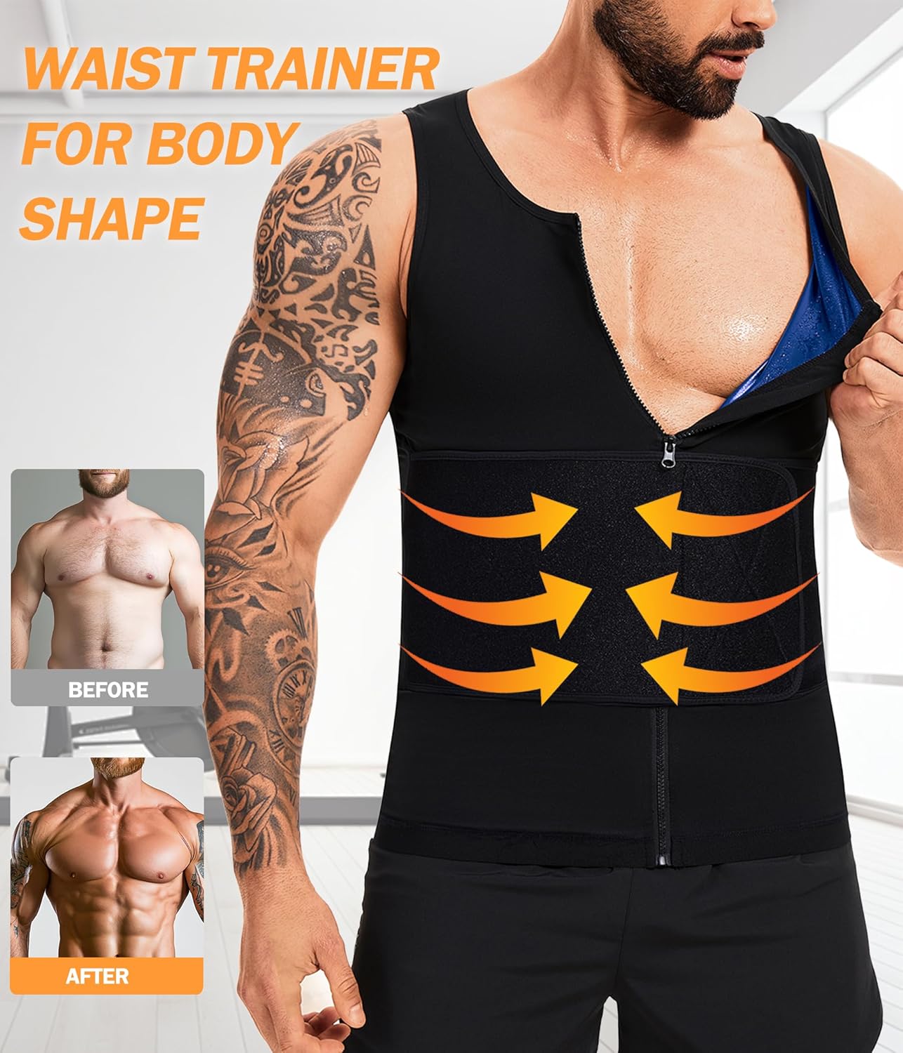 Sauna Vest for Men Waist Trainer Sauna Shirt for Men Zipper Sweat Belt Tank Top for Belly Fat - Image 4