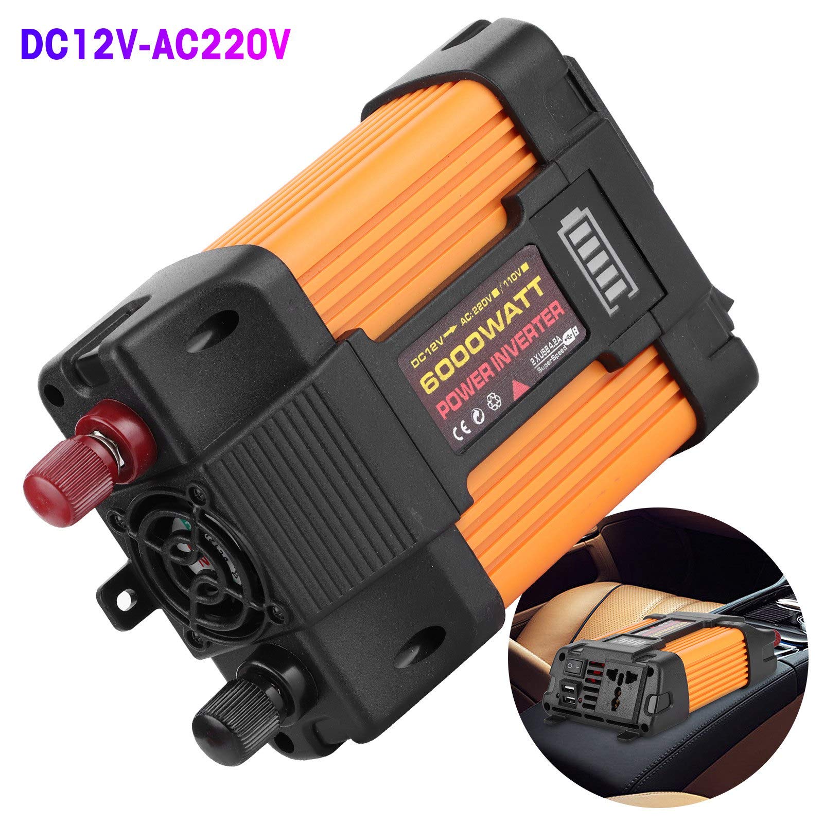 Inversor de Coche, Adaptador Convertidor de Potencia Sinusoidal Modificado USB Dual, Cargador de Transformador de 600 W (DC12V AC220V) Apto para Coche, RV, Camión, Barco, Viajes