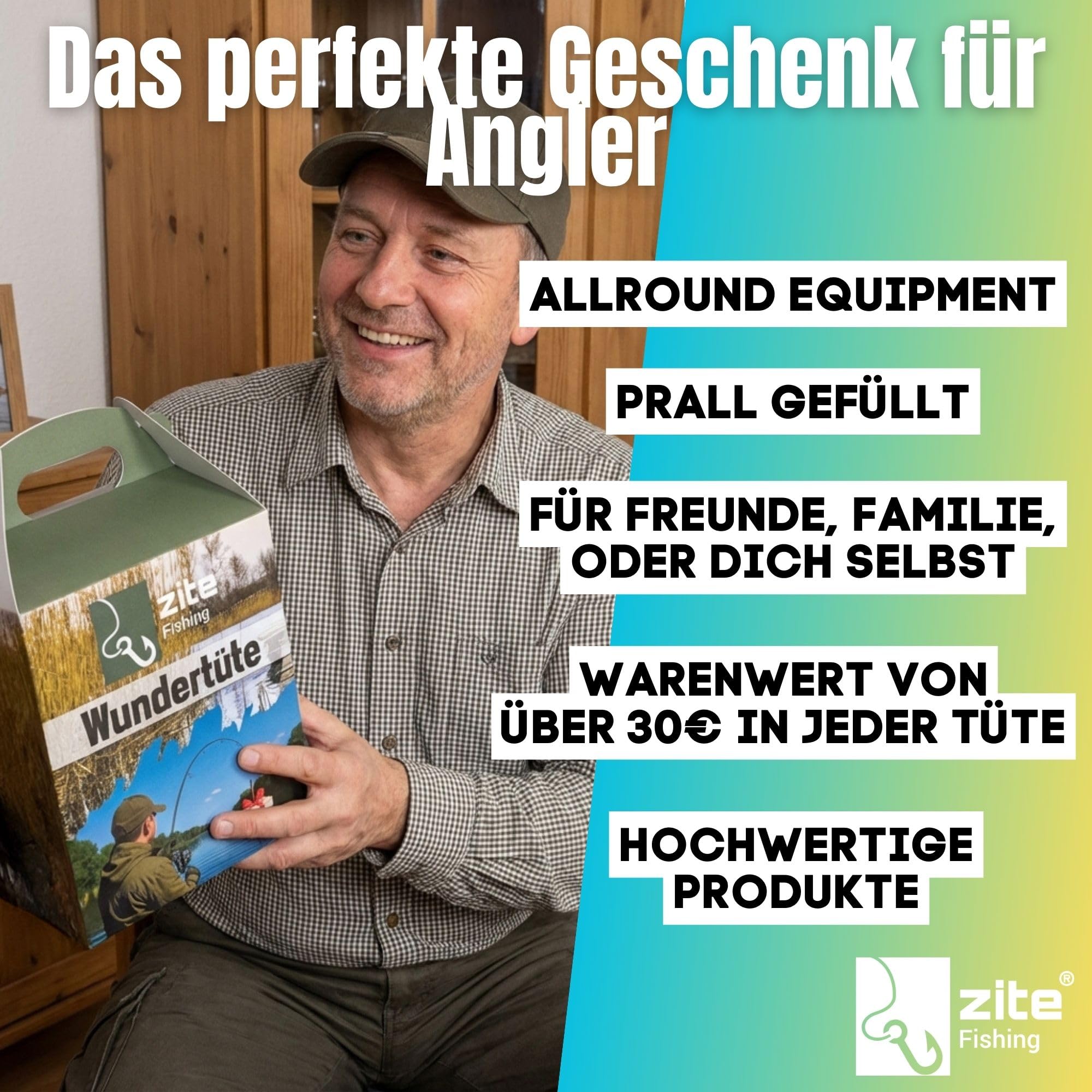 Zite Fishing Wundertüte Angeln | Geschenke für Angler, Überraschungsbox Angelzubehör, Kleinteilen & Köder Qualität unterm Baum - Angel Sachen, Angel Geschenk, Angel-Mystery-Box, Geschenk Angler
