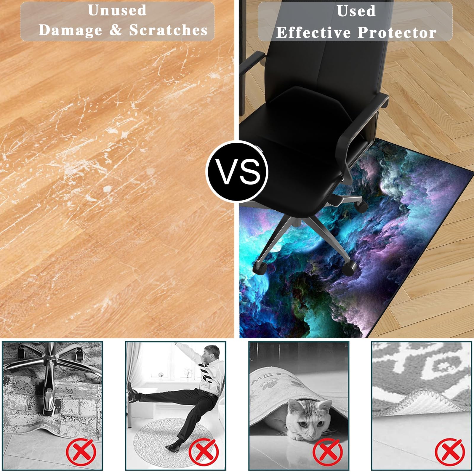 Tappeto Scrivania, Tappeto da Ufficio sotto Sedia per Parquet, Tappeto Sedia Rotelle Antiscivolo, Tappetino Protettivo per Pavimento, Tappeto Postazione da Gaming 200 x 230 cm