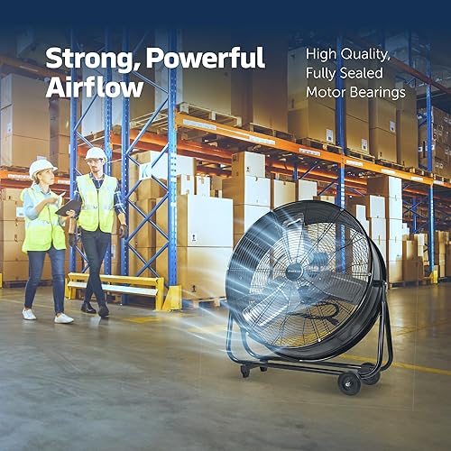 Miniatura 3 de Ventilador de tambor de metal industrial de alta velocidad de 24 pulgadas, 8,800 CFM, ventilador de piso resistente de 3 velocidades, inclinación de
