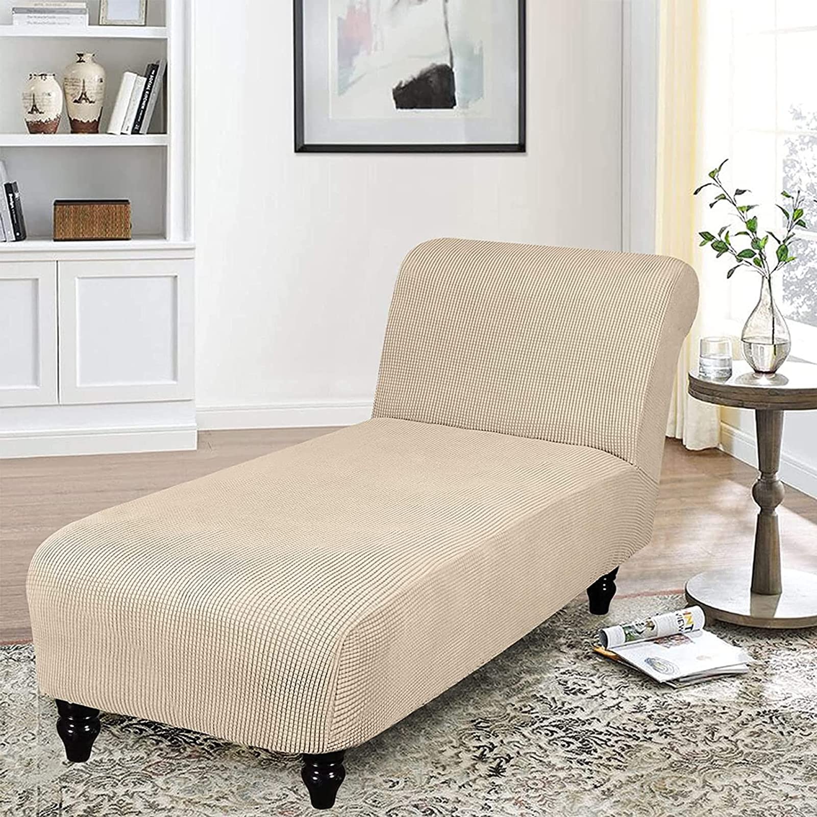 Coprisedile Elasticizzato per Chaise Longue da Soggiorno, coprisedile Senza braccioli, Tessuto Morbido Lavabile in Lavatrice (Beige)