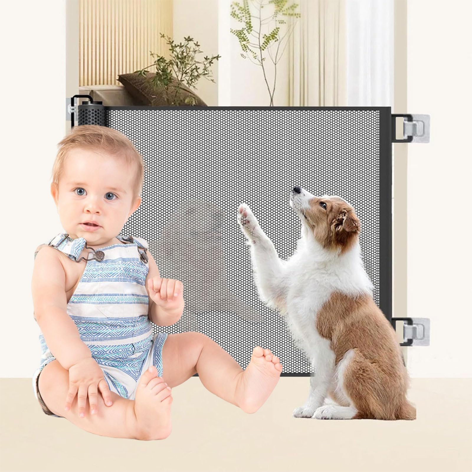 Cancelletto Sicurezza Estensibile per Bambini e Cani, Cancelletto per Bambini Estensibile, 0-180 cm Cancello per Cani Barriera di Sicurezza Regolabile, Cancello di Sicurezza Retrattile, Baby Gate Mesh