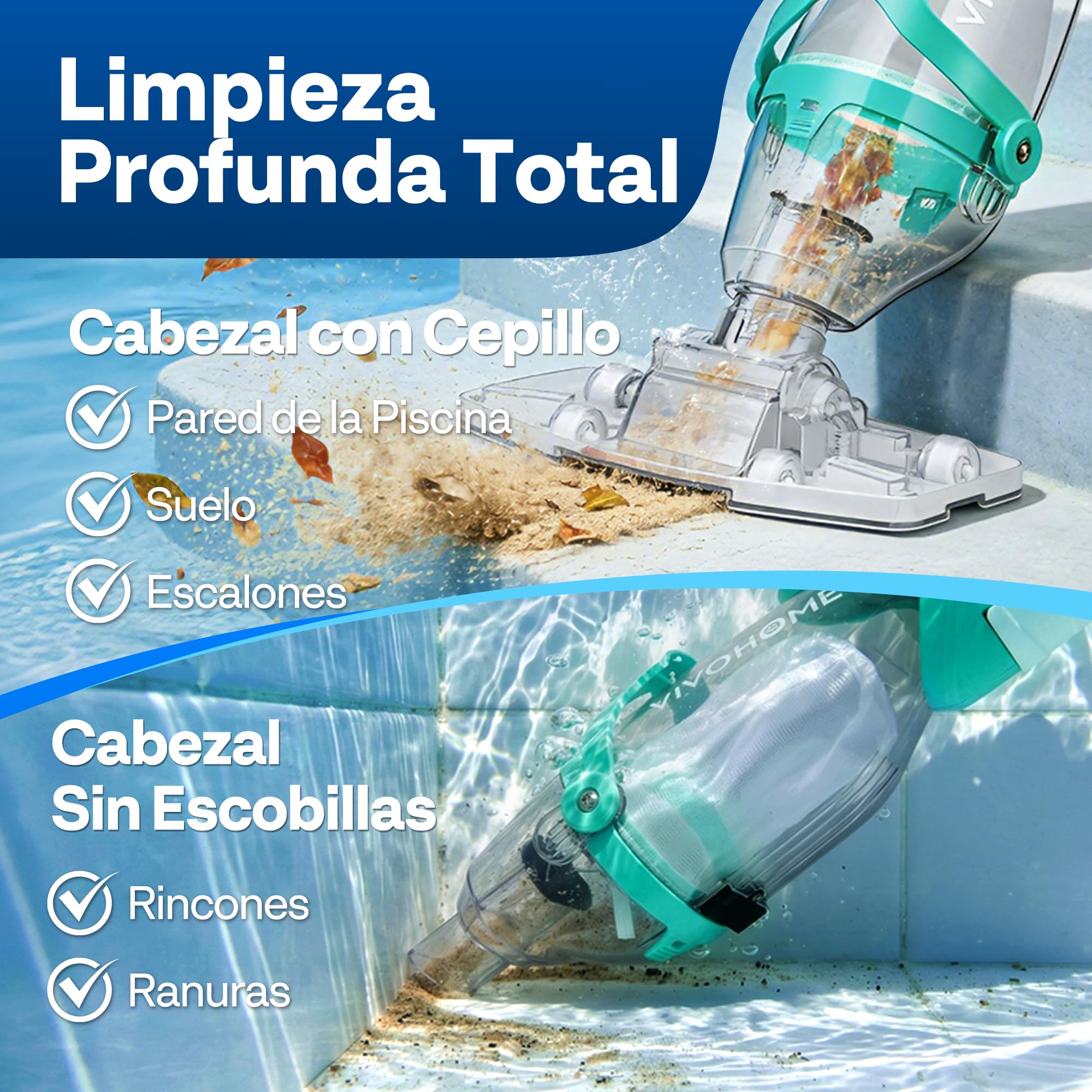 VIVOHOME 250cm Aspirador de Piscina Inalámbrica con Succión Fuerte de 4300LPH, Limpiafondos Piscina Autonomía de 75 Minutos para Piscinas Spas y Jacuzzis