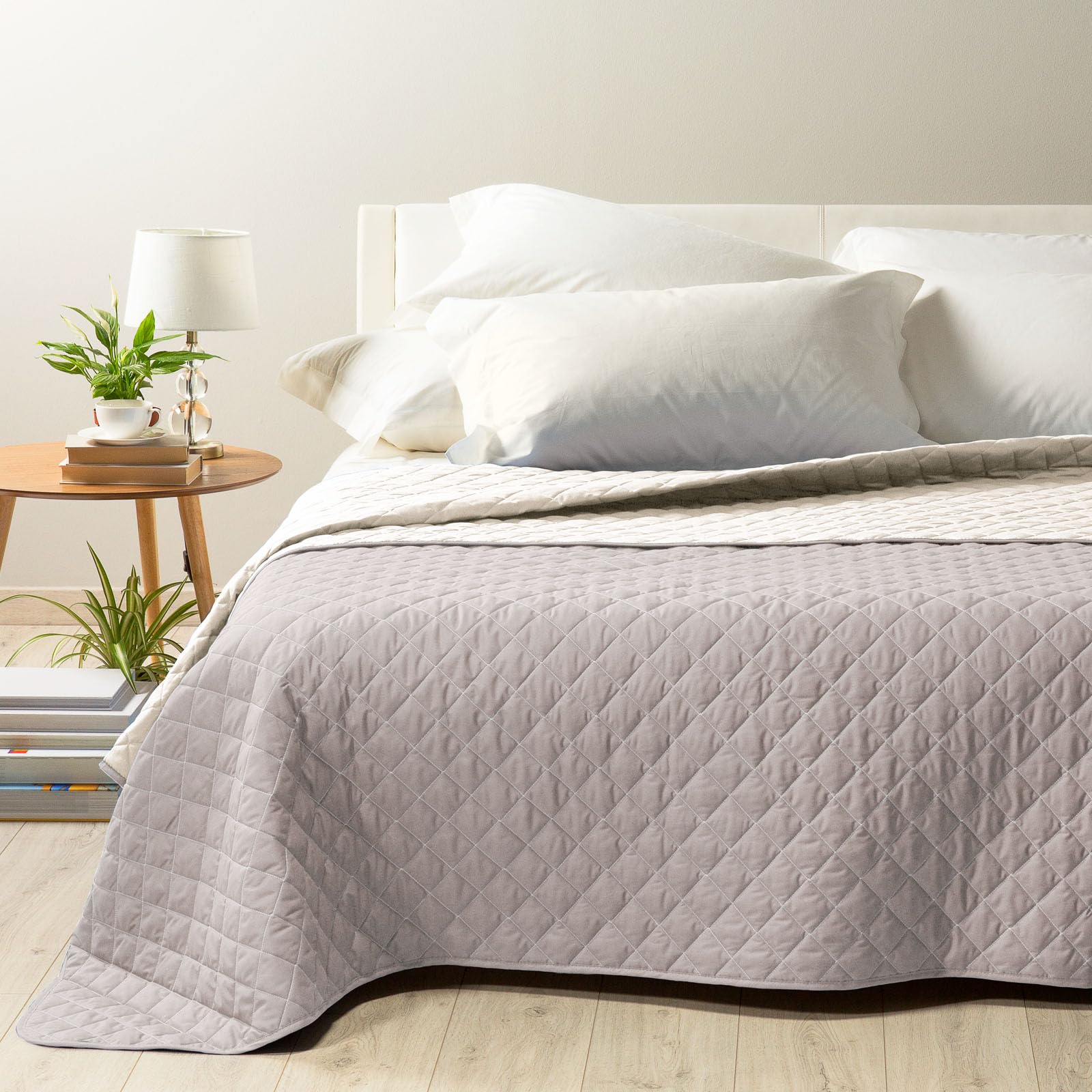 Copriletto Primaverile Trapuntato - In Cotone Grigio Per Letto Piazza E Mezzo - Foto 3