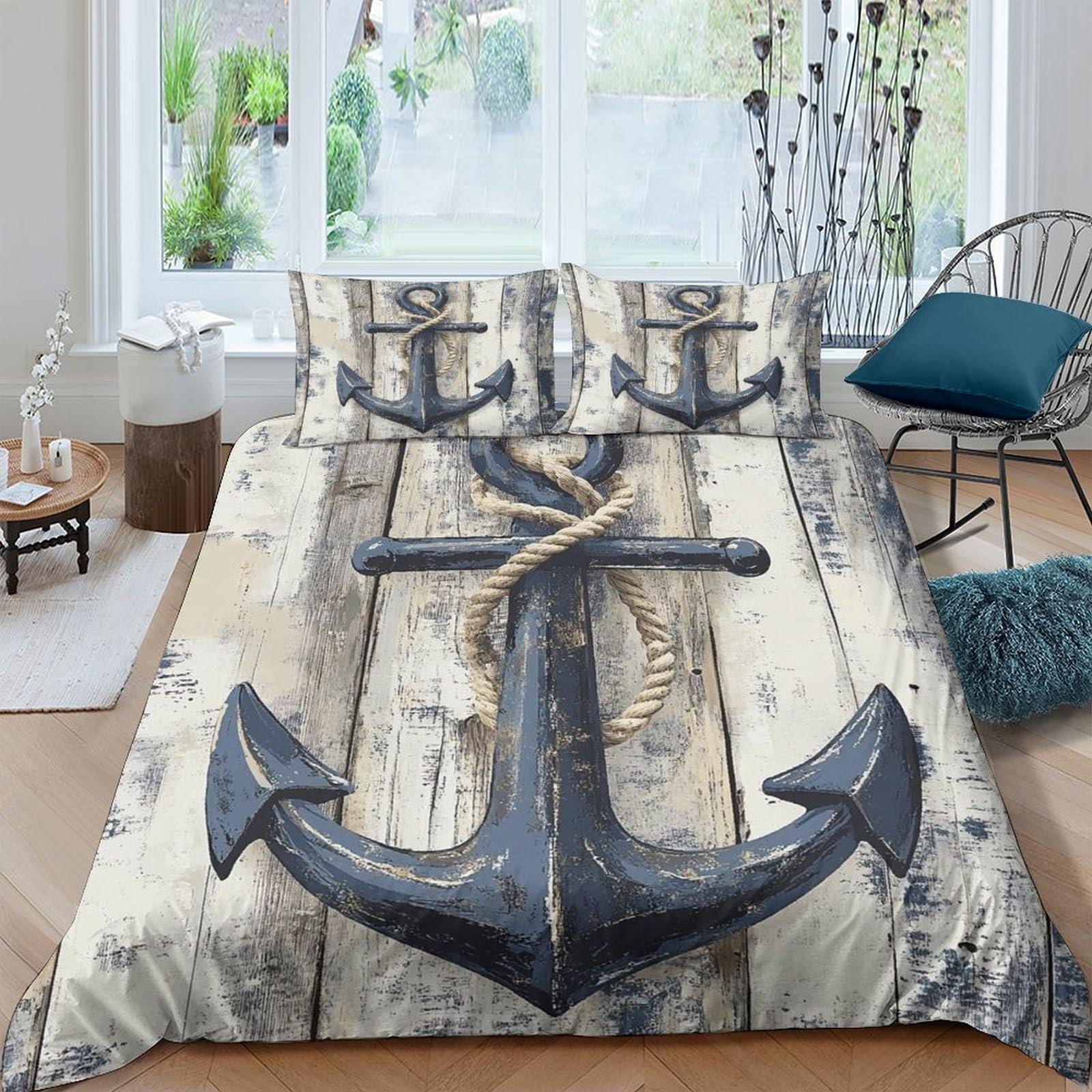 XFKLYNVCJ 3D Printed Nautical anchor Bedding Cover Brushed Microfiber Rustic coastal decor Duvet Cover Hypoallergenic Quick Drying for Birthday Gift Adults Home Daily Use Single（135x200cm）