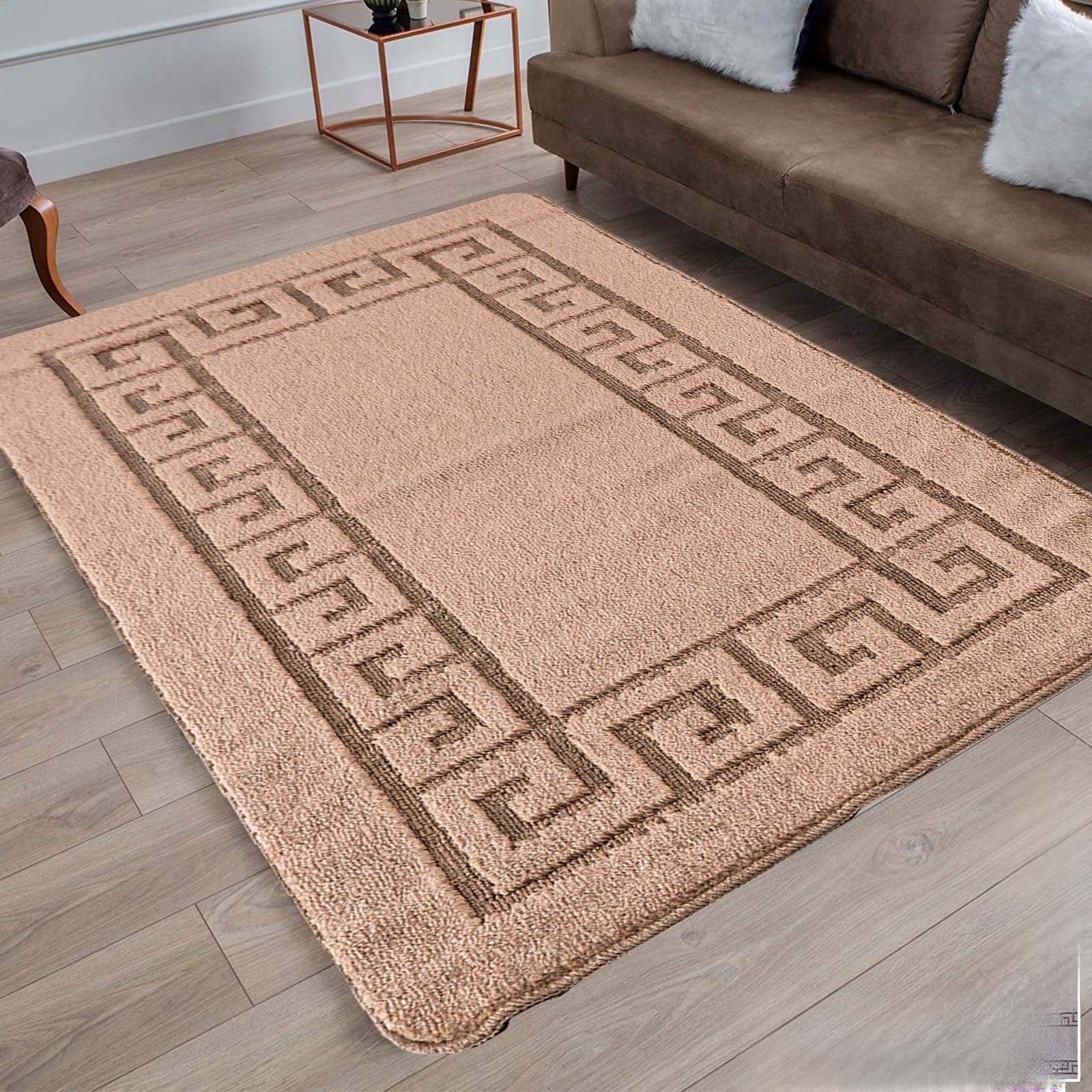 Non-Slip Area Rug, 80 x 150 cm Washable, Heavy Duty Floor Protector Anti Slip Hallway Large Rug for Indoor Outdoor Hall Bedroom and Kitchen (Gel Back Rocco Rug - Beige)