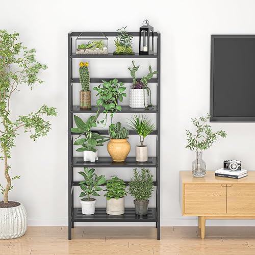 Miniatura 7 de Homykic Estantería de bambú de 4 niveles, estante de escalera de 49.2 pulgadas, estante abierto independiente para libros, estante de almacenamiento