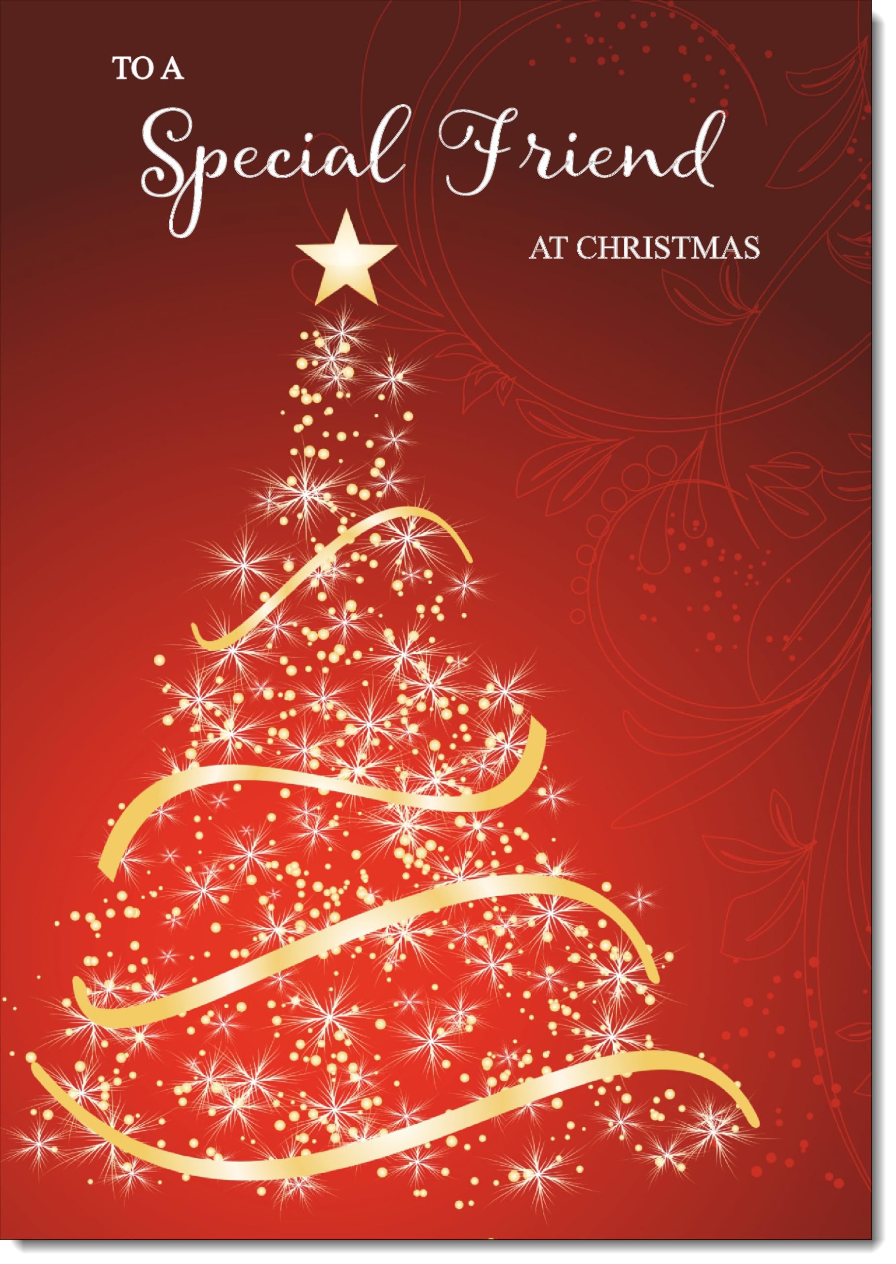 doodlecards Special Friend Christmas Card Red Abstract Christmas Tree Large A4 Size Christmas Card for Special Friend with Plain Envelope
